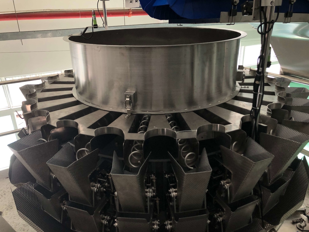 24 Heads Multihead Weigher Packing Machine Dual Screw Linear Pans For Oily Sticky Fresh Food