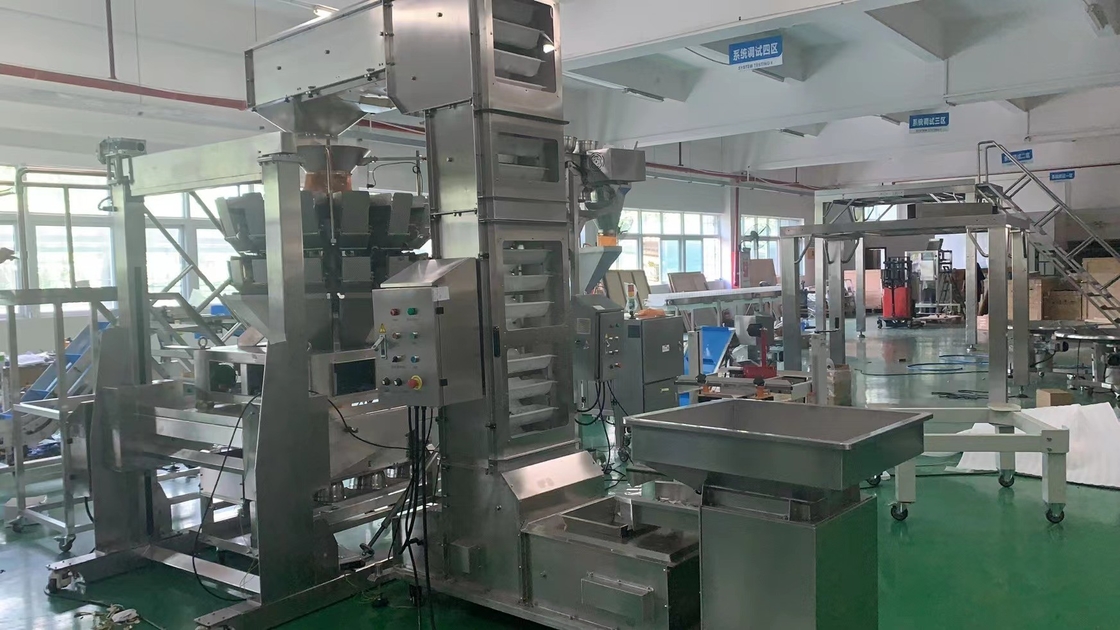 Fully automatic conveying and weighting and bag sealing system for snack food manufacturer . SUS304 machine frame