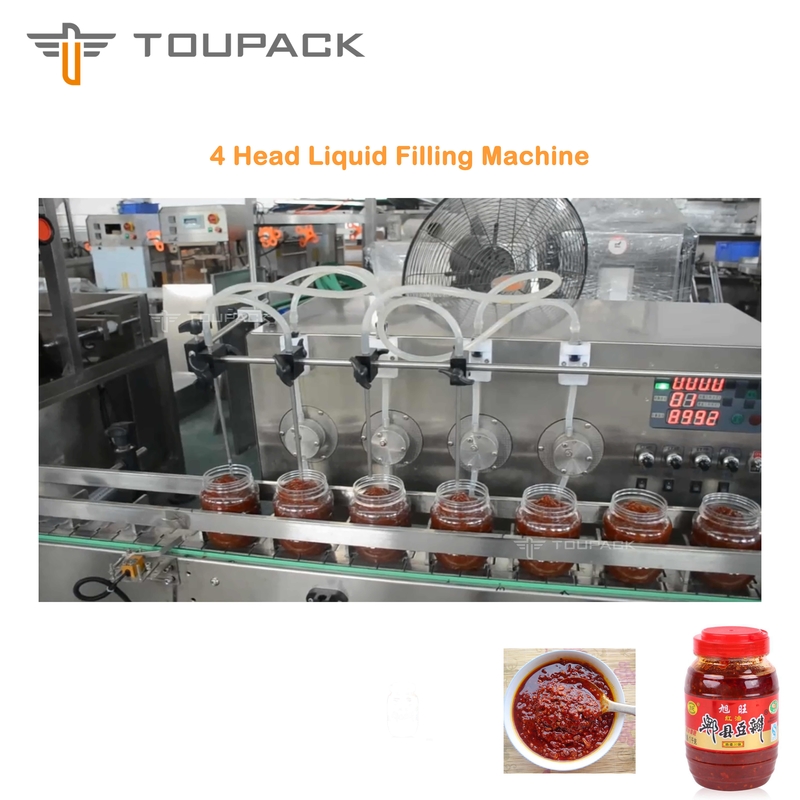 PLC Sauce Packaging Machine Thick Broad Bean Sauce Filling 4 Head Liquid Filling System