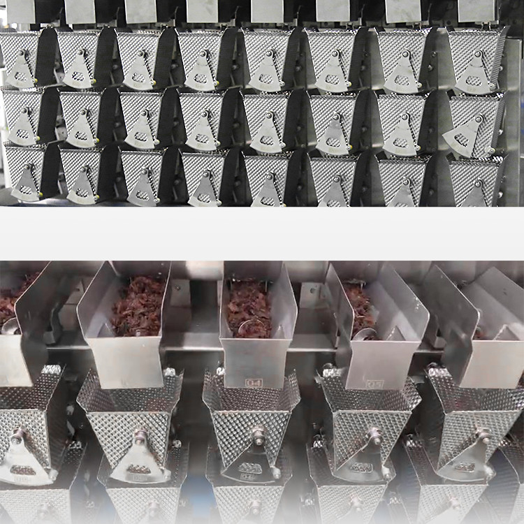 Industrial Dimpled Double Hopper Screw Feeding Multihead Weigher For Fresh Sticky Food Rib Spare