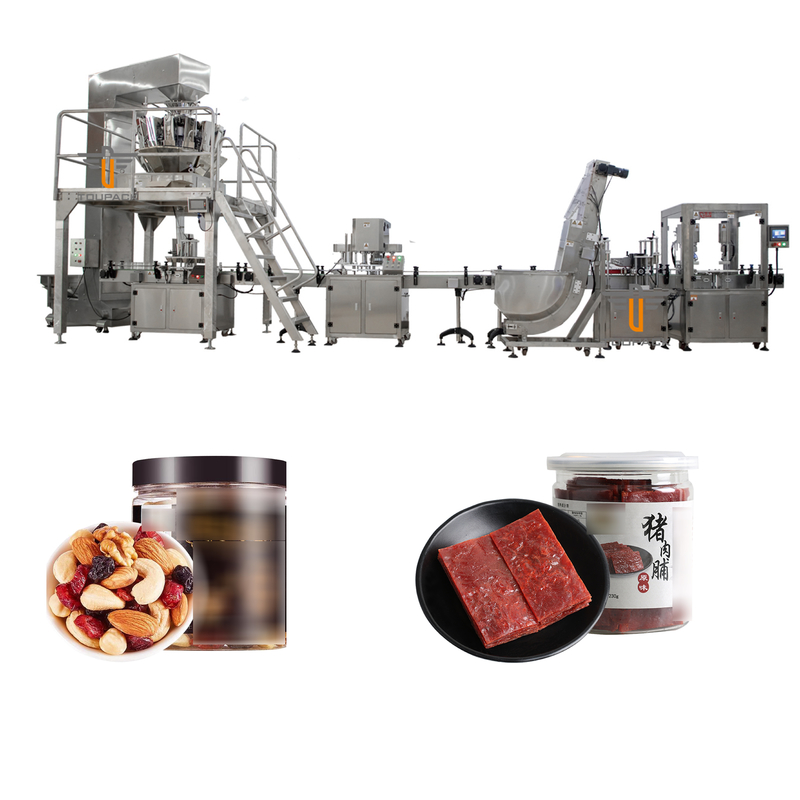 OEM Automatic Bottle Filling Machine Pork Jerky Mixed Nut Snacks Mulit Heads Weigher Filling Capping Machines