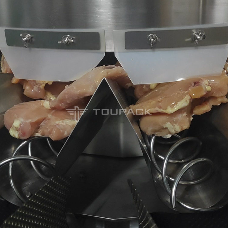 Screw 1.0L 1.5L Weigher Packing Machine Dimple Plate Hopper 14 Head For Chicken Breast