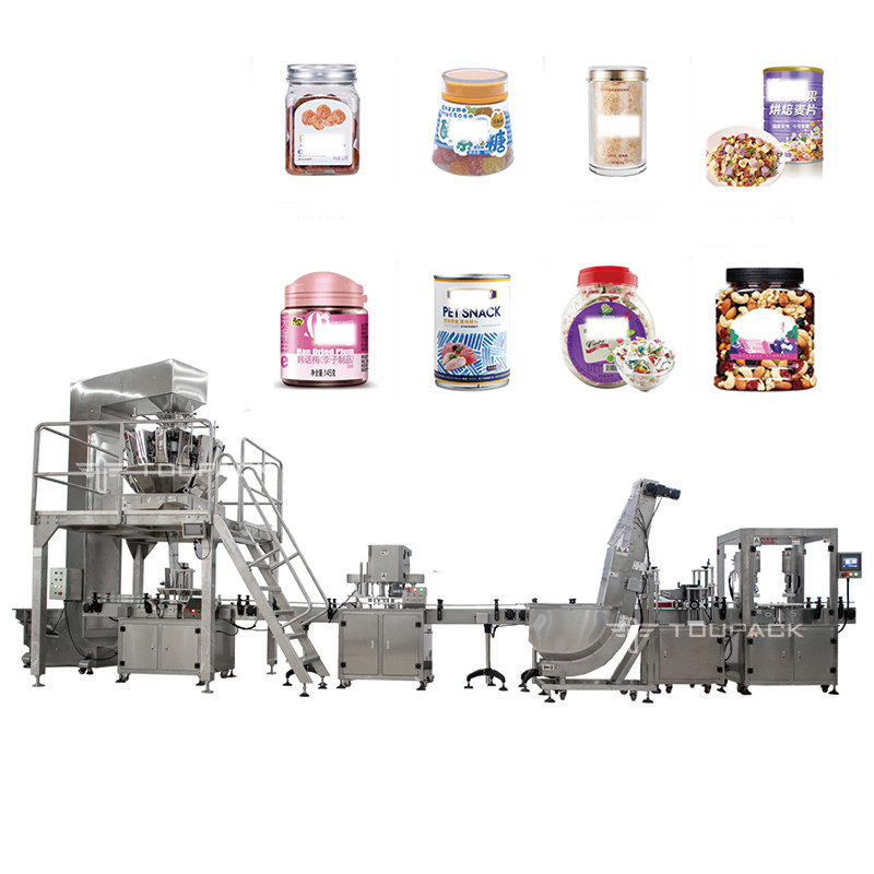 Fully Automatic Bottle Puffed Food Can Filling Machines Bugles Prawn Crackers Jar Filling Machine