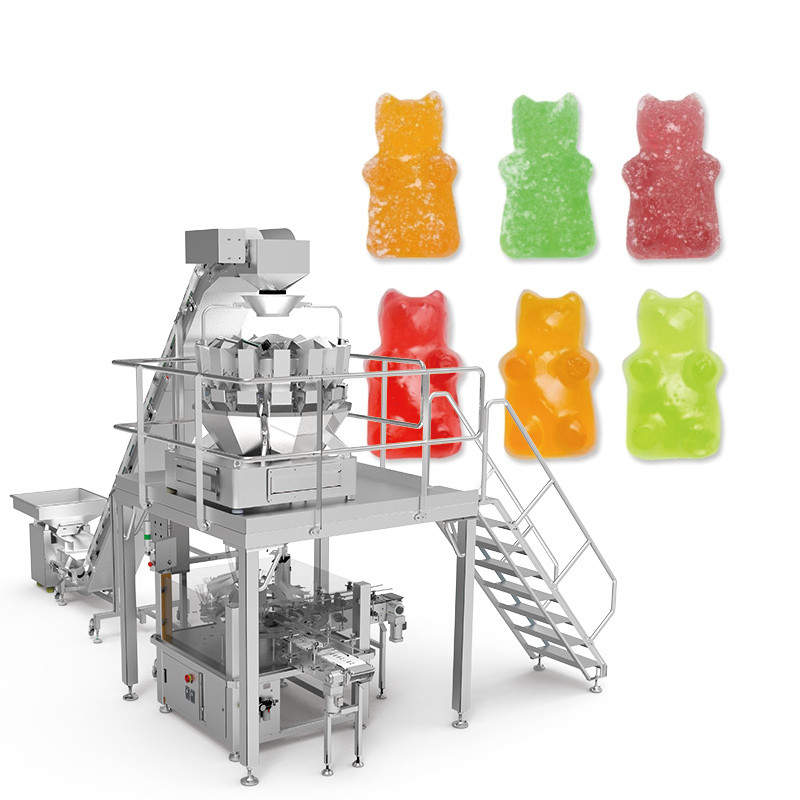 QQ Candy Gummies Cheese Sticky Screw Multihead Weigher Automatic Cookies Packing Machine For Zipper Bag Stand Up Pouch
