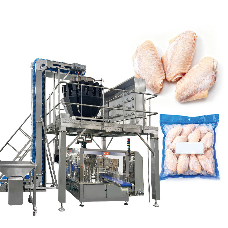 Food Grade Automatic Vacuum Frozen Food Pouch Packing Machine Shrimp Squid Rings Bag Multihead Weigher Filling Packing Machine