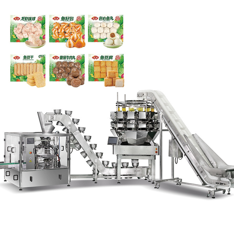 Food Grade Automatic Vacuum Frozen Food Pouch Packing Machine Shrimp Squid Rings Bag Multihead Weigher Filling Packing Machine