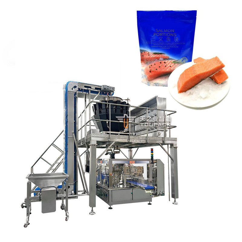 Automatic Chicken Beef Jerky Zipper Premade Weighing Filling Packing Machine Frozen Seafood Doypack Bag Packaging Machine