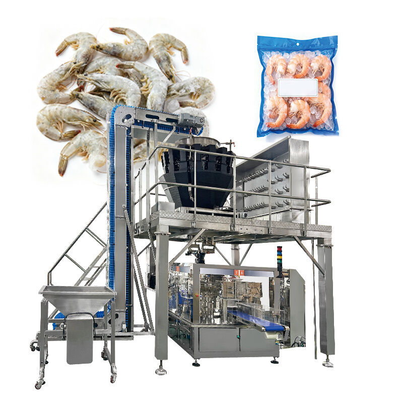 500g 1kg Full Automatic Frozen food Premade Bag Pouch Packaging System frozen prawns Packing Machine