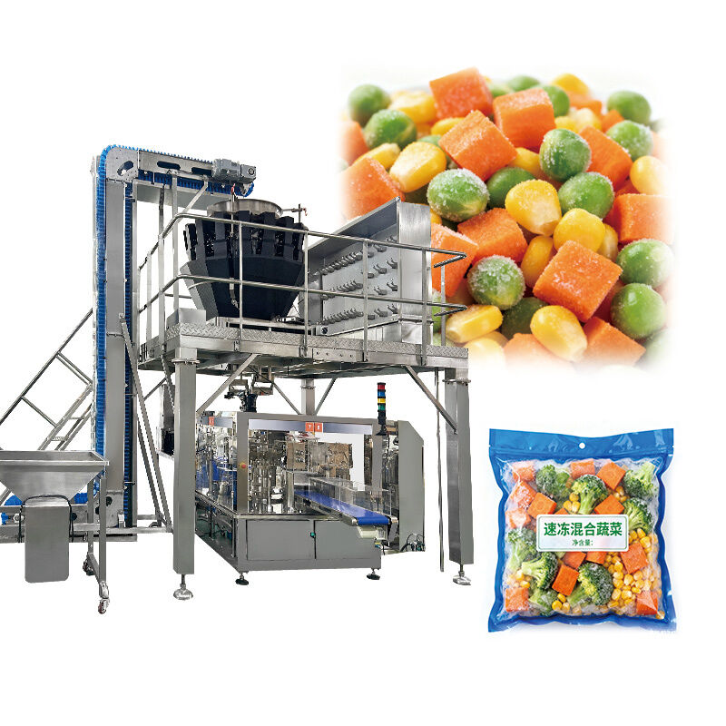Food Grade Automatic Doypack Bag Fries Chicken Mix Salad Weighing And Filling Packing Machine Frozen Seafood Packaging Machine