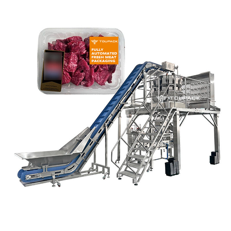 Ready Meal Packaging Machine Screw Weigher Tray Packaging Line With Screw Feeding Multihead Weigher