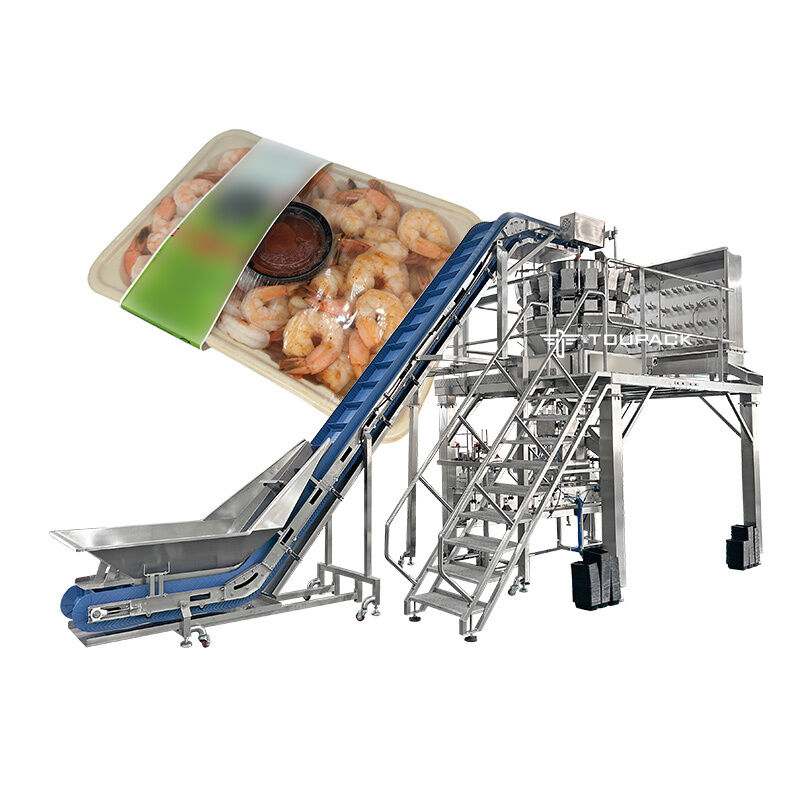 Automatic Tray Packaging Line With Multihead Weigher For Meat Products Fresh Shrimp