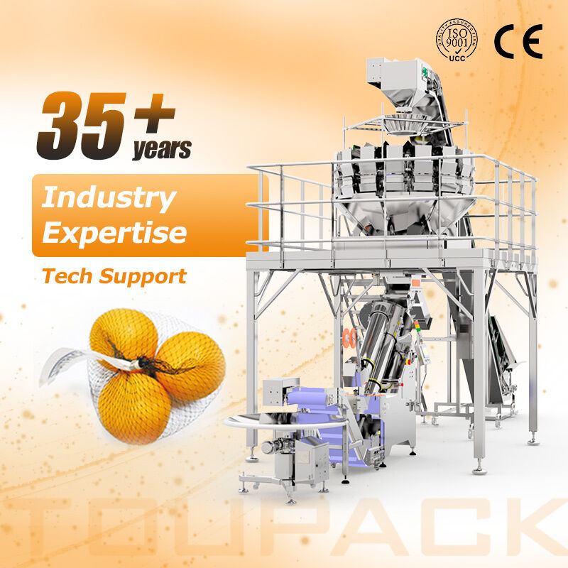 Fully Automatic Mesh Bag Packing Line For Fruits & Vegetables Net Bag Filling Clipping Machine With Mtulihead Weigher
