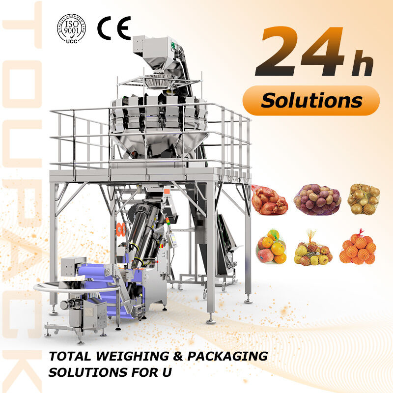 Fully Automatic Mesh Bag Packing Line For Fruits & Vegetables Net Bag Filling Clipping Machine With Mtulihead Weigher