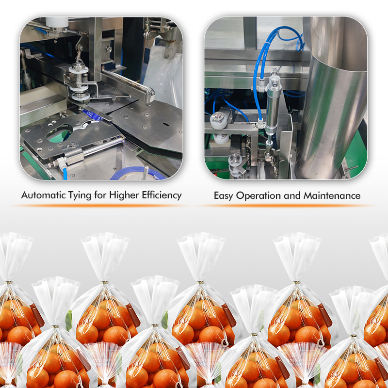 Automatic Produce Bag Closing Machine for Perforated Plastic Bags with Tape Sealing and Clip Closure Options