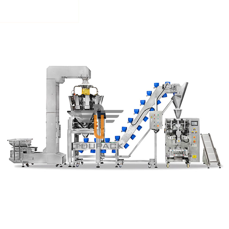 Fully automatic conveying and weighting and bag sealing system for snack food manufacturer . SUS304 machine frame