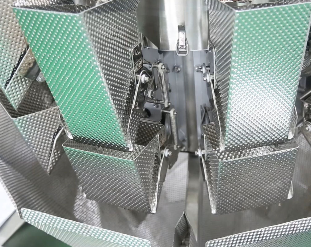 14 Mutihead Weigher VFFS Packaging Machine Bowl Type Elevator For Chocolate Bean Frozen Fruits