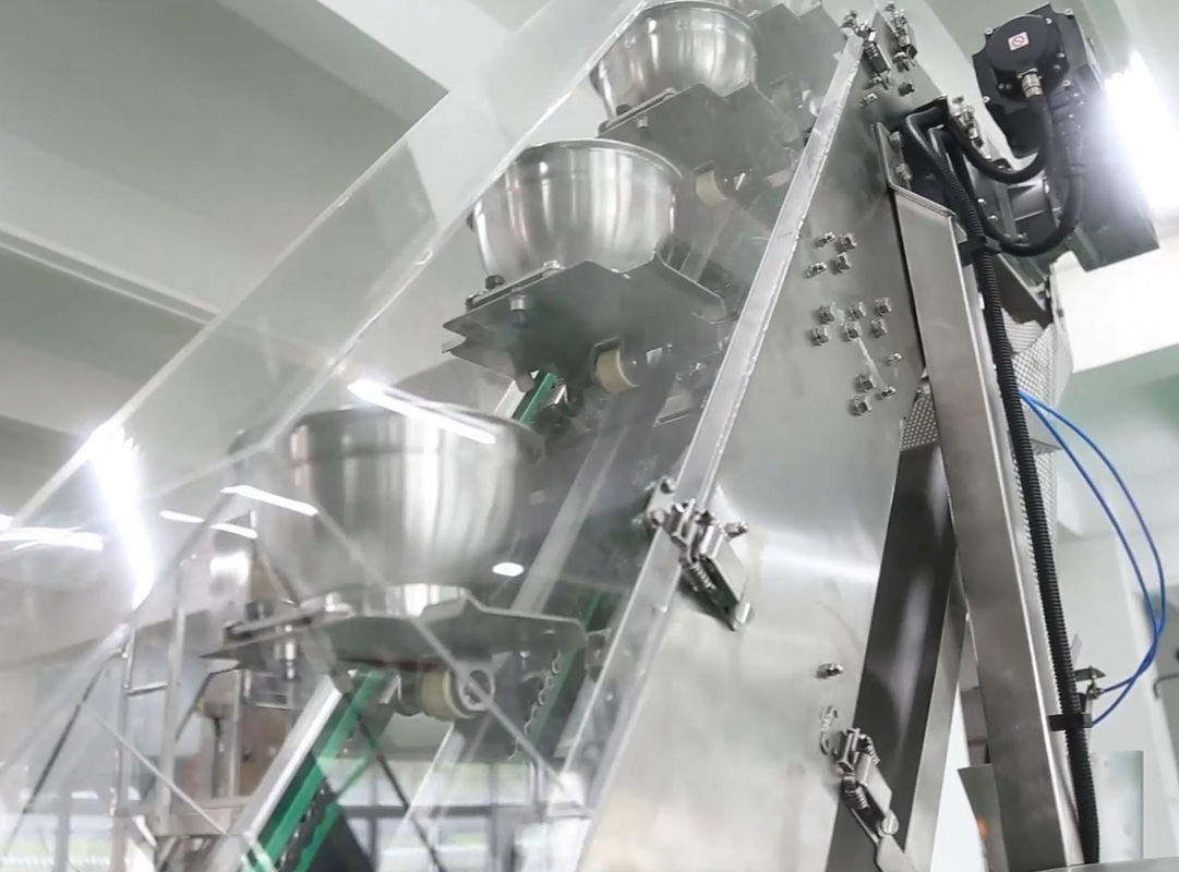 14 Mutihead Weigher VFFS Packaging Machine Bowl Type Elevator For Chocolate Bean Frozen Fruits