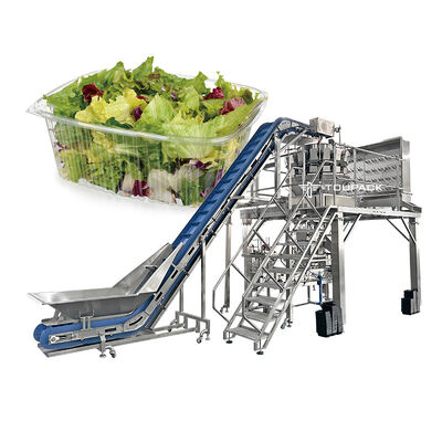 Automatic Salads And Fruit Packaging Line With Multihead Weigher Tray Sealing Machine For Ready Meals
